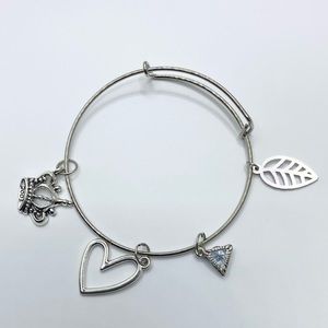 1 Silver tone stainless steel Expandable Bangle Adjustable Wire Bracelets Love